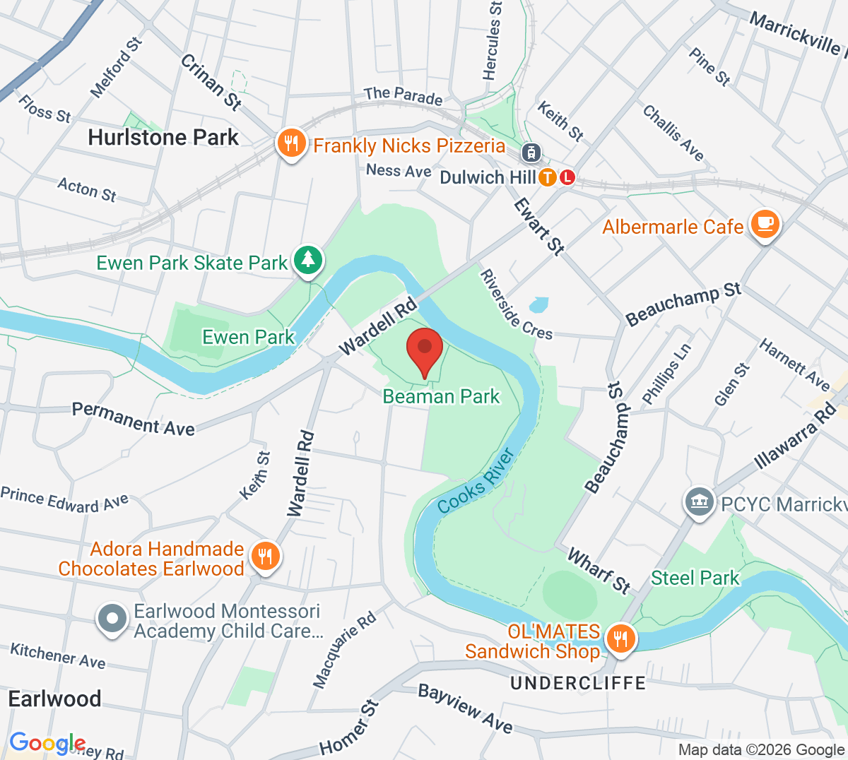 Map of Beaman Park Tennis Centre