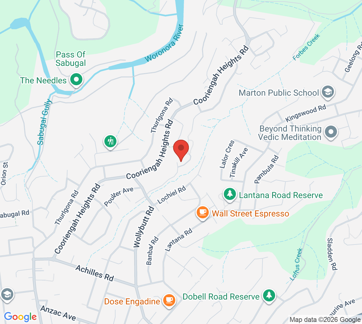 Map of Wollybutt Rd Tennis (Forbes Creek Reserve)