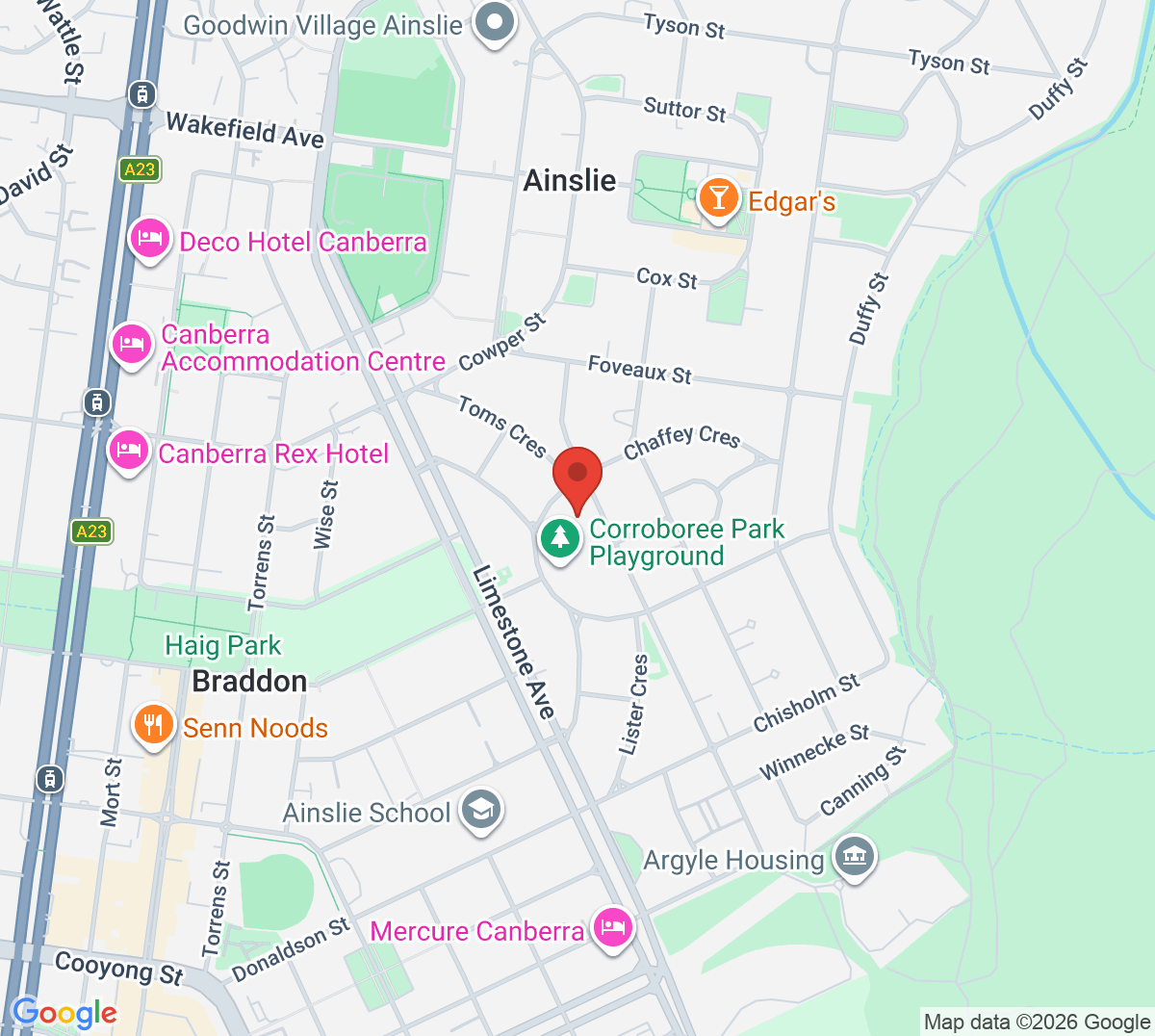 Map of Ainslie Tennis Club