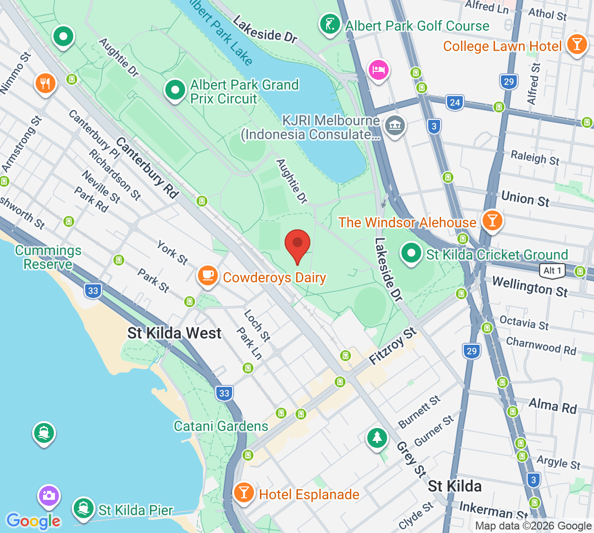 Map of Albert Park Hockey and Tennis Centre
