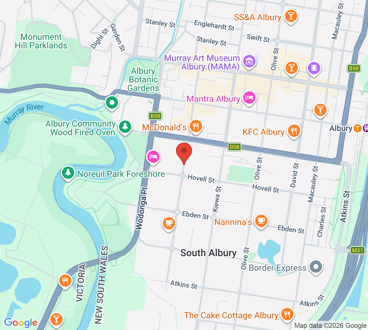 Map of Albury Tennis Association