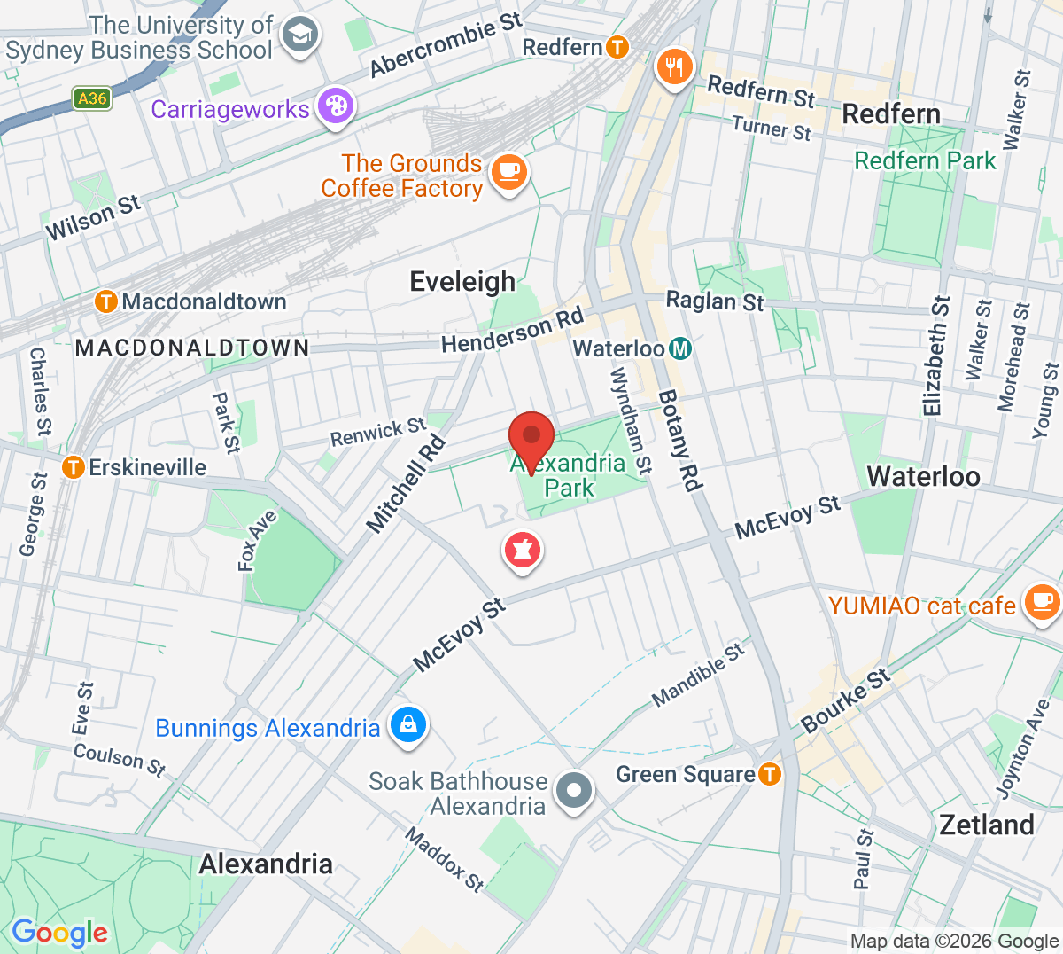 Map of Alexandria Park Tennis Courts