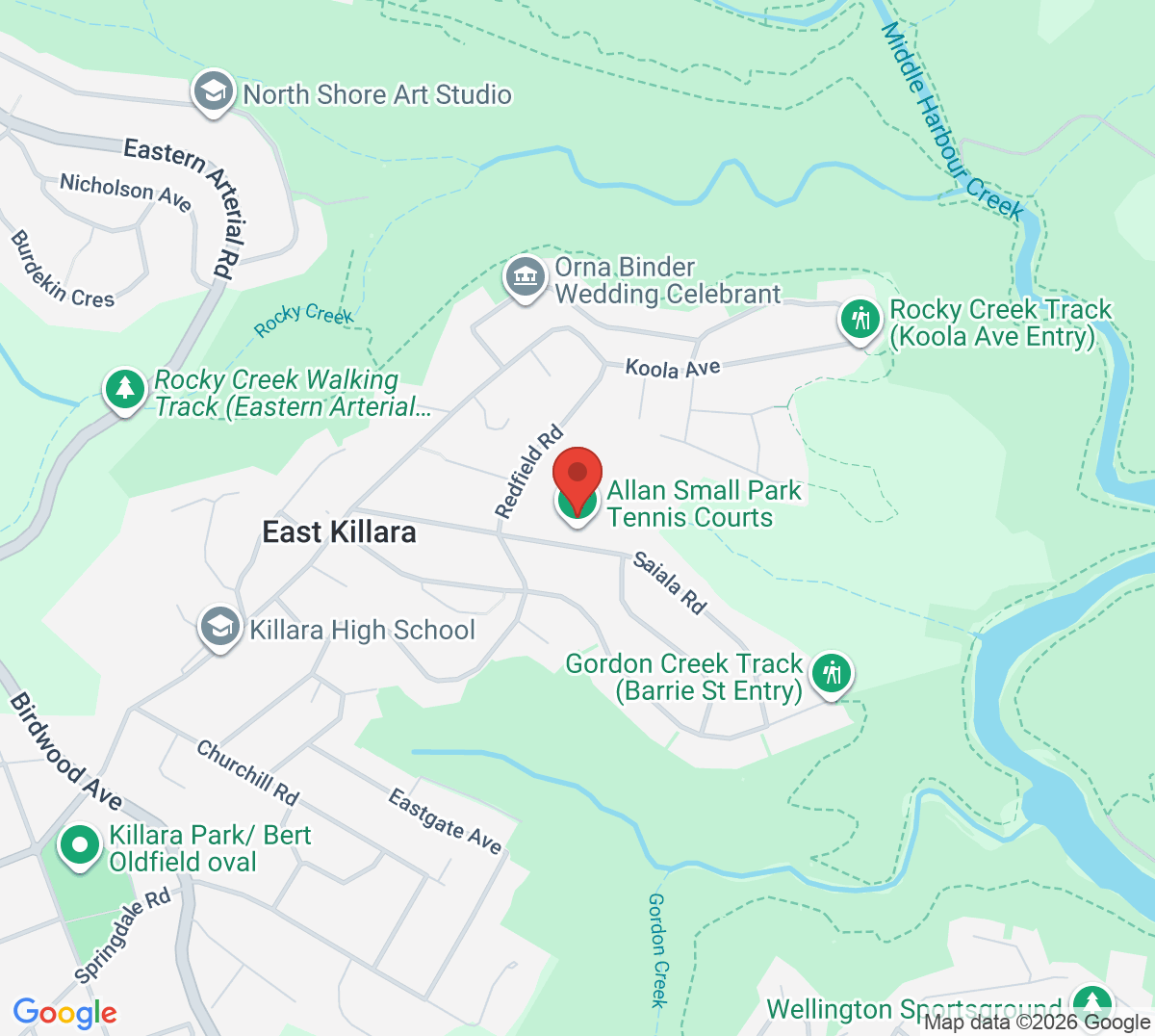 Map of Allan Small Park Tennis Courts
