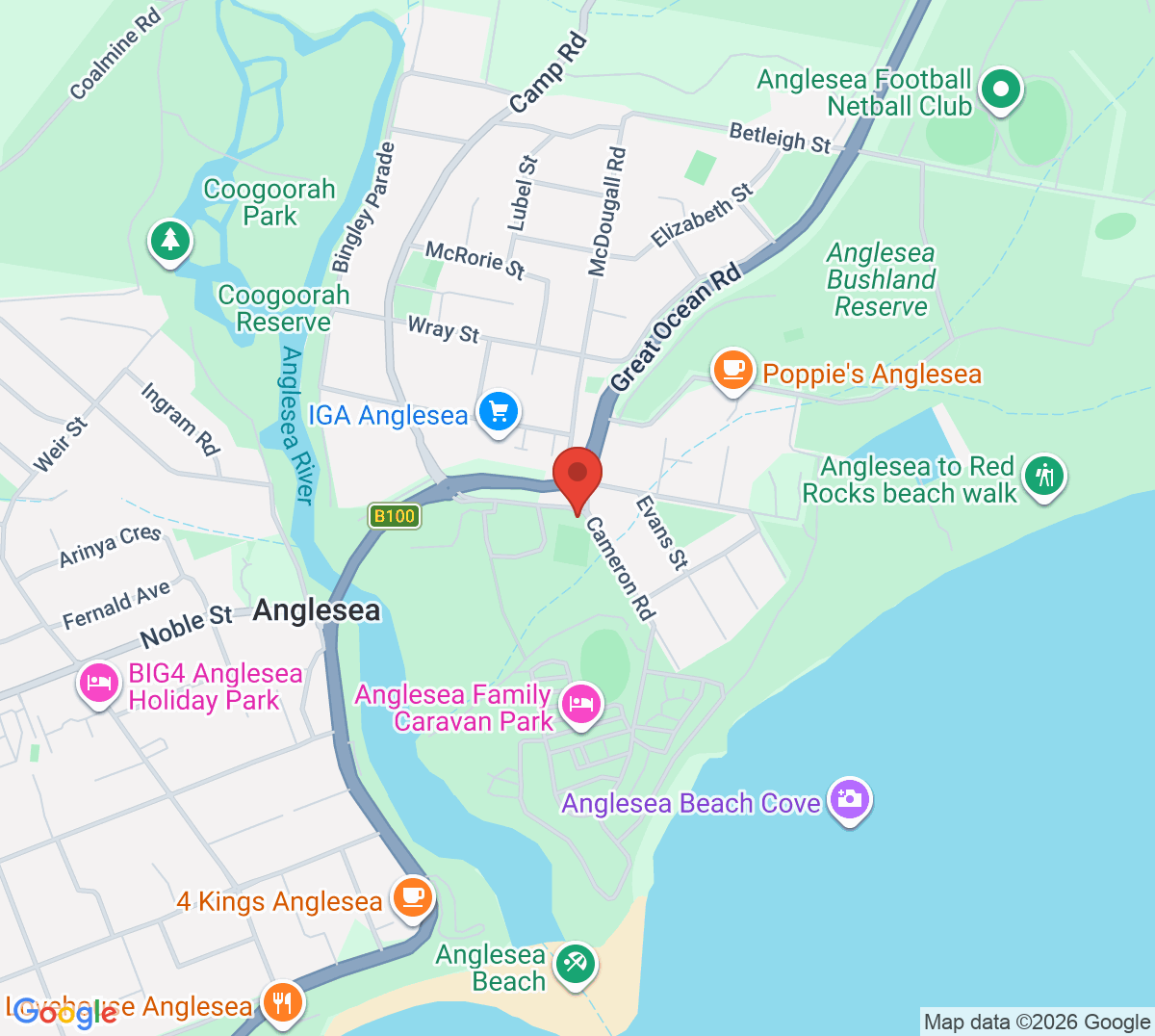 Map of Anglesea Tennis Club