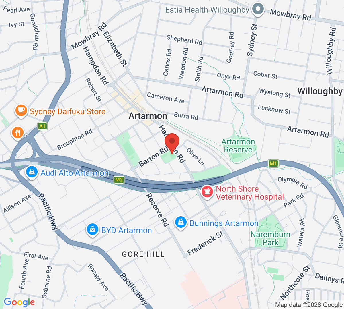 Map of Artarmon Tennis Centre