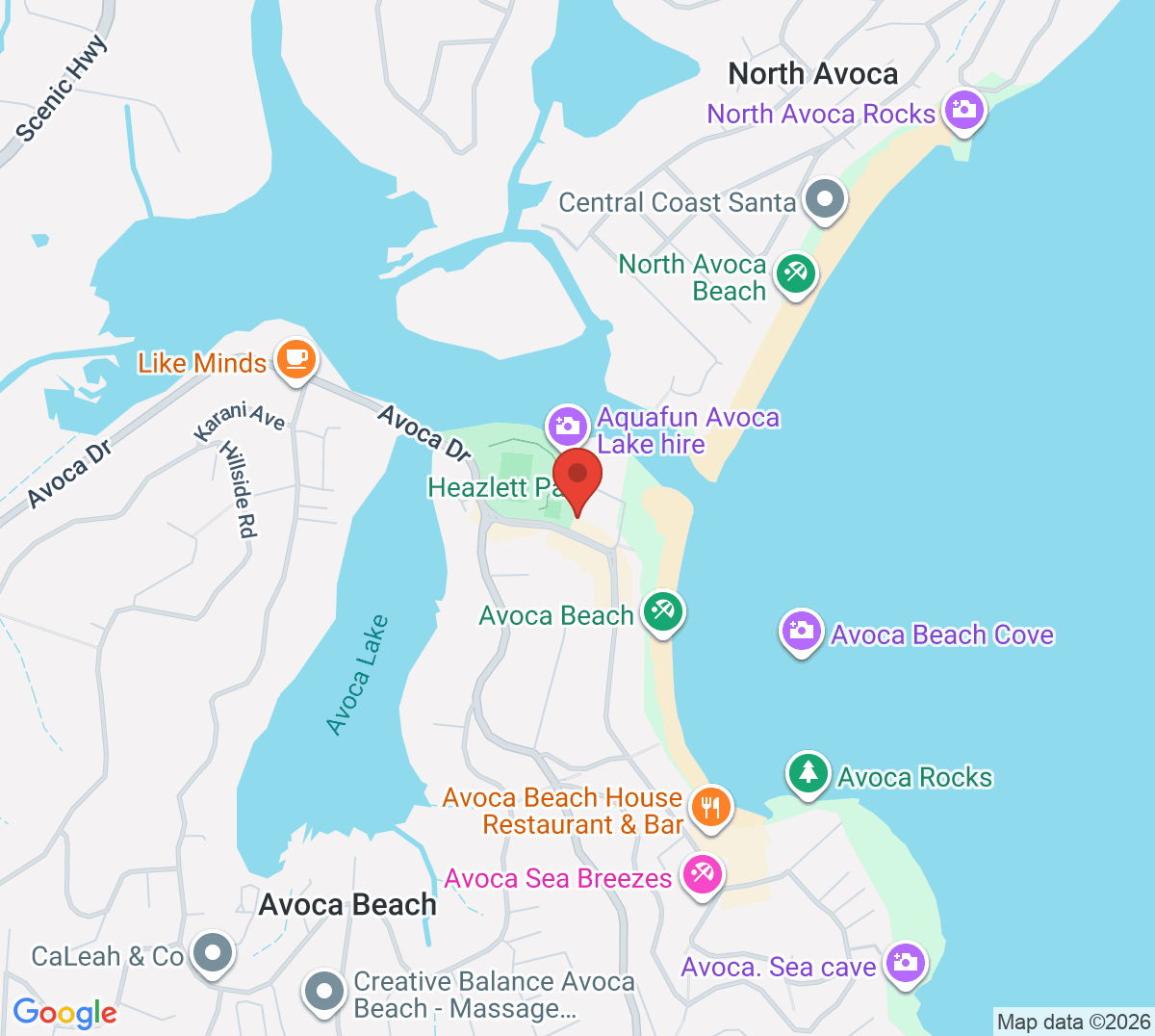 Map of Avoca Beach Tennis Club
