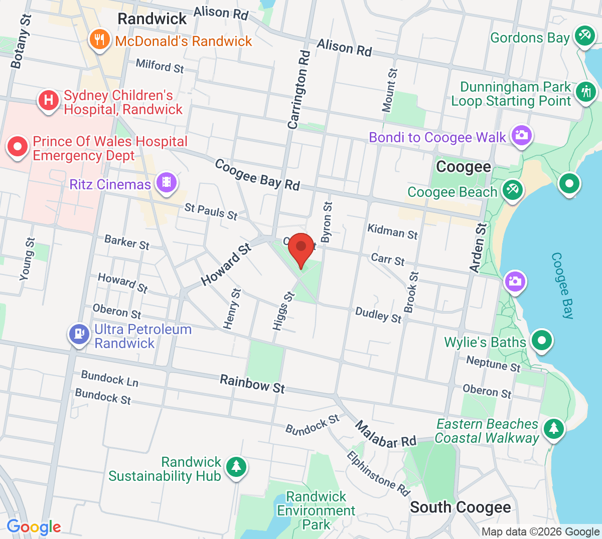 Map of Baker Park Tennis Courts