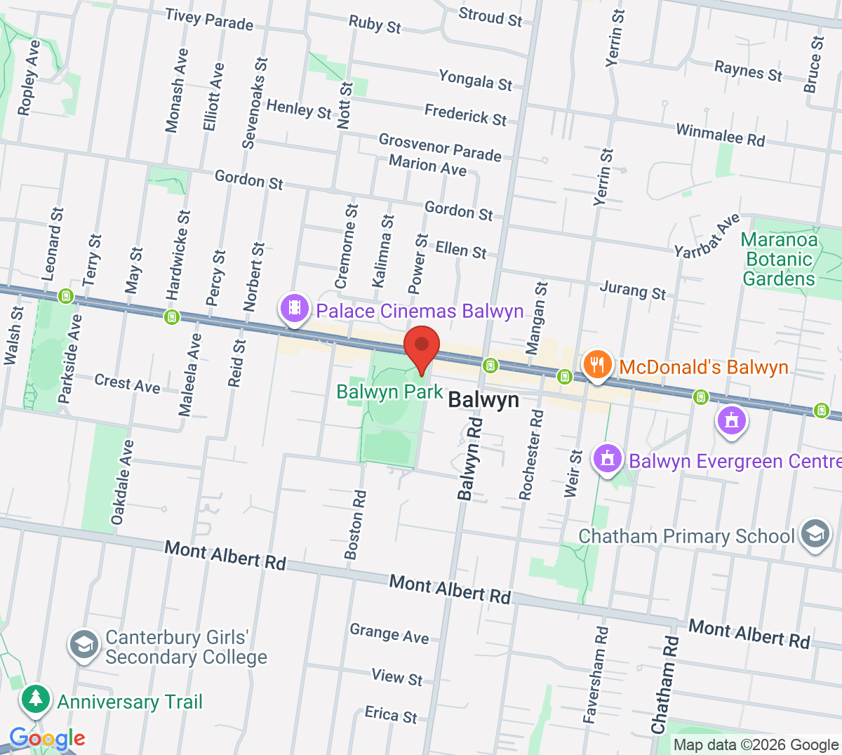 Map of Balwyn Park Tennis Club