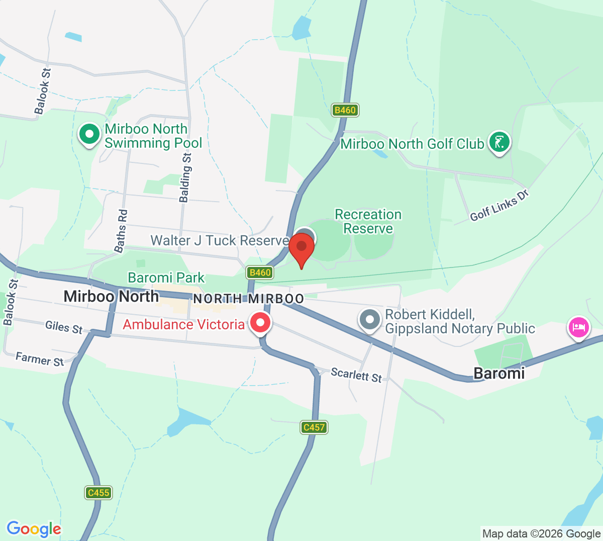 Map of Baromi Tennis Club (Mirboo North Tennis Club)