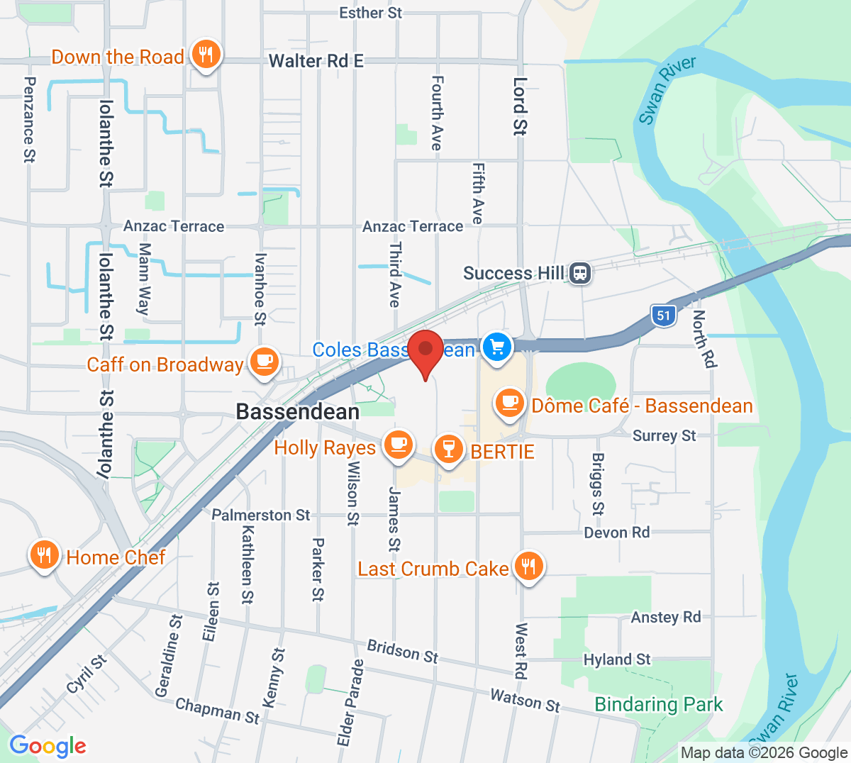 Map of Bassendean Tennis Club
