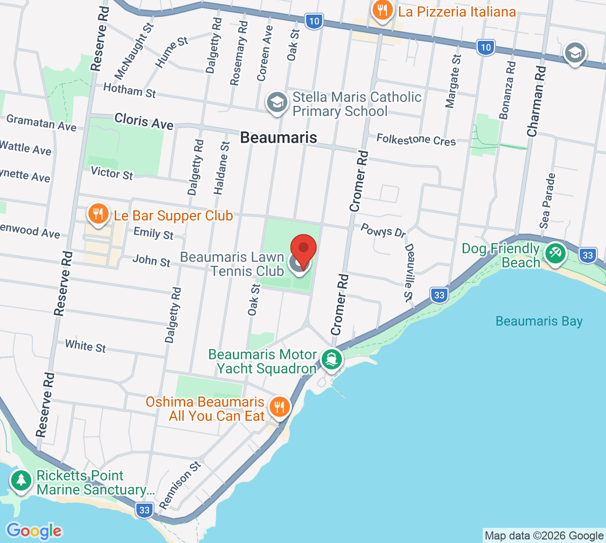 Map of Beaumaris Lawn Tennis Club