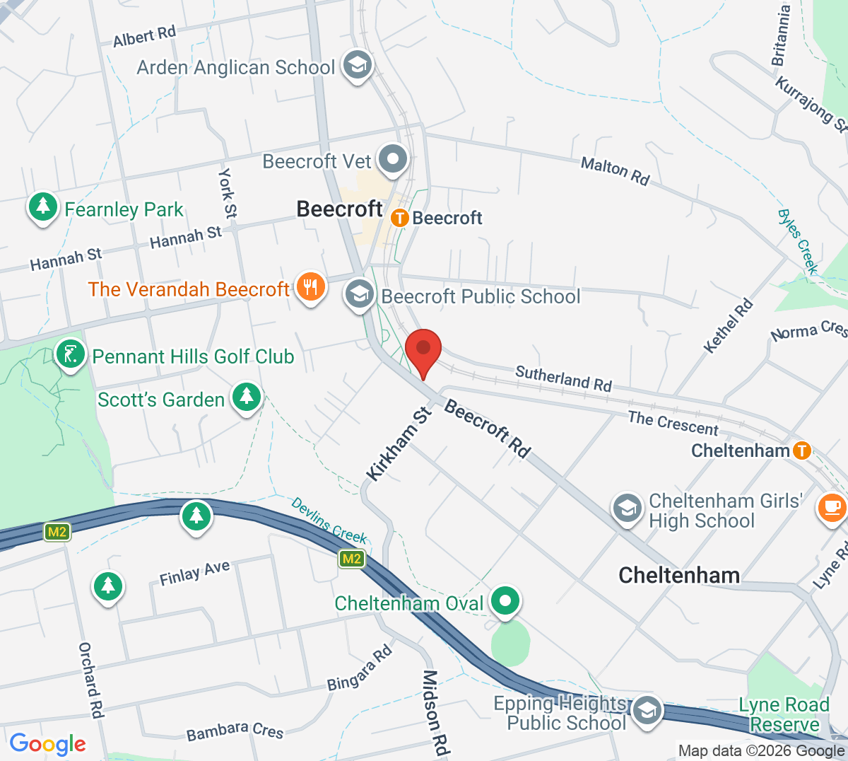 Map of Beecroft Lawn Tennis Club
