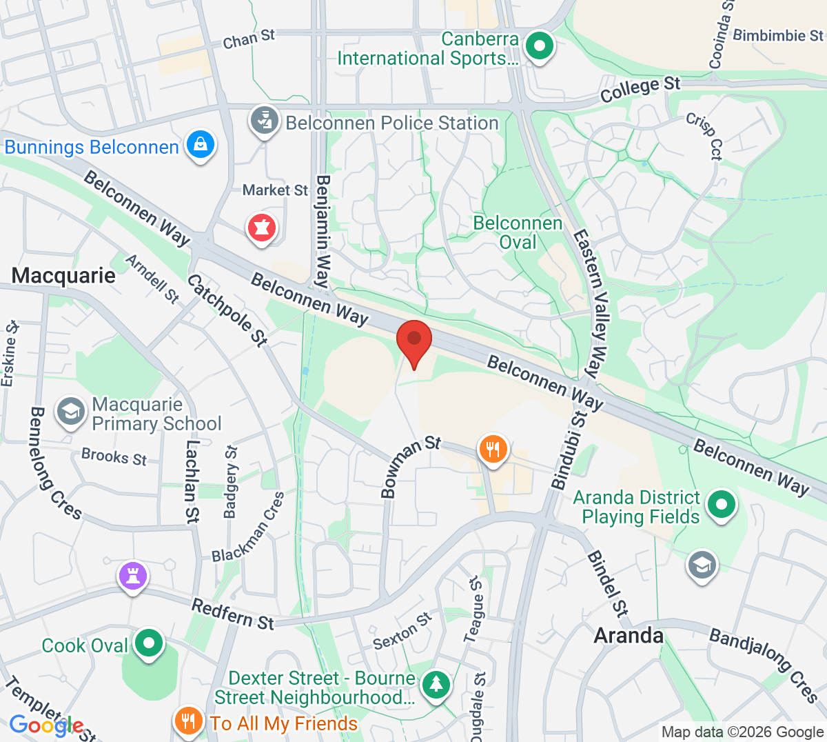 Map of Belconnen Wests Tennis Club