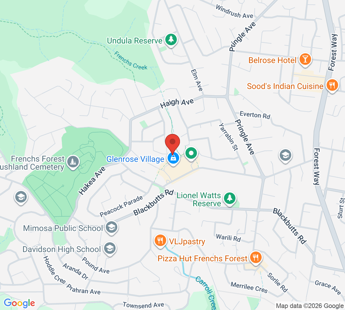 Map of Belrose Tennis Club