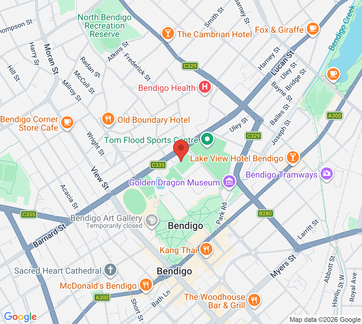 Map of Bendigo Lawn Tennis Centre