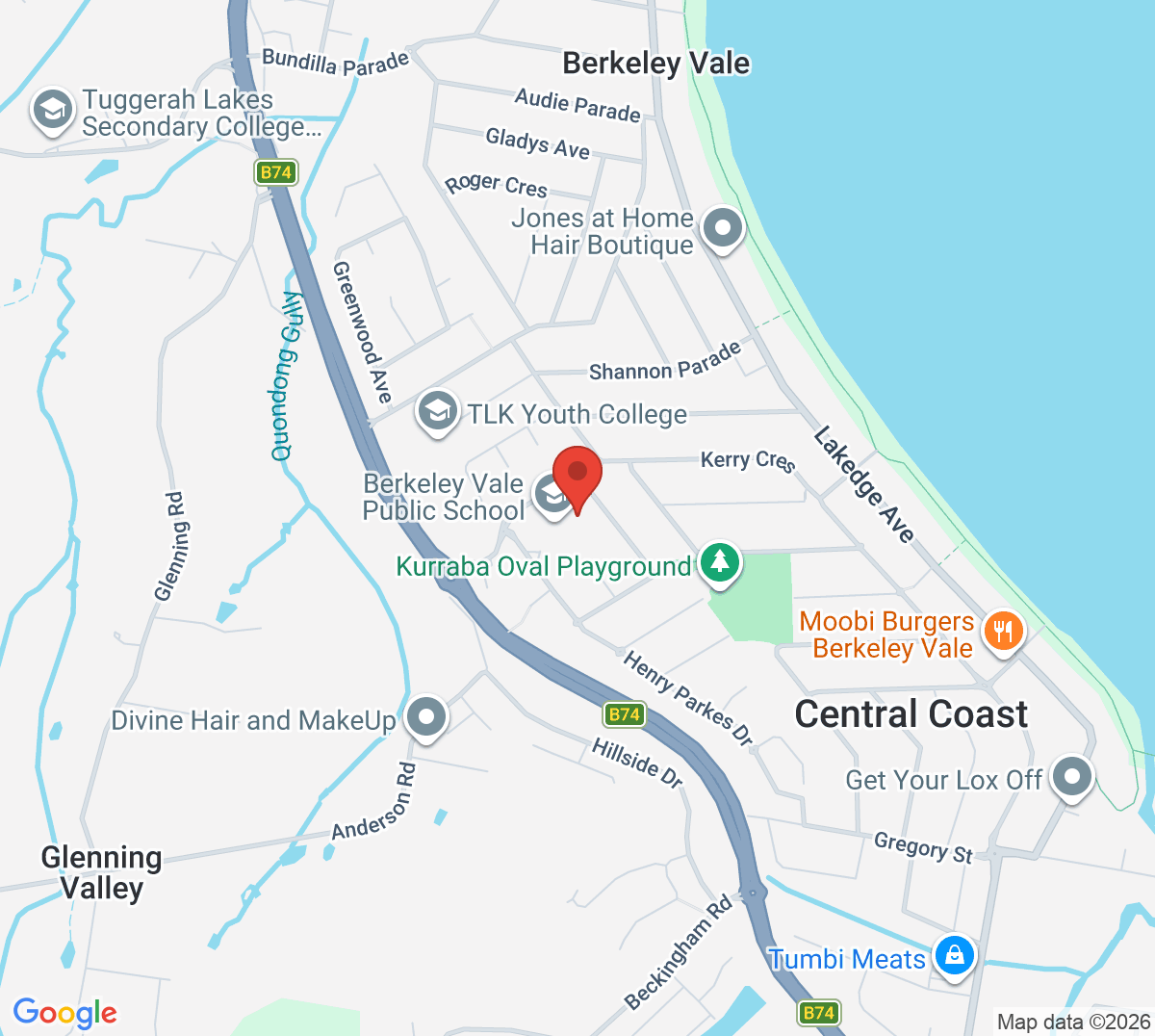 Map of Berkeley Vale Tennis Main Courts