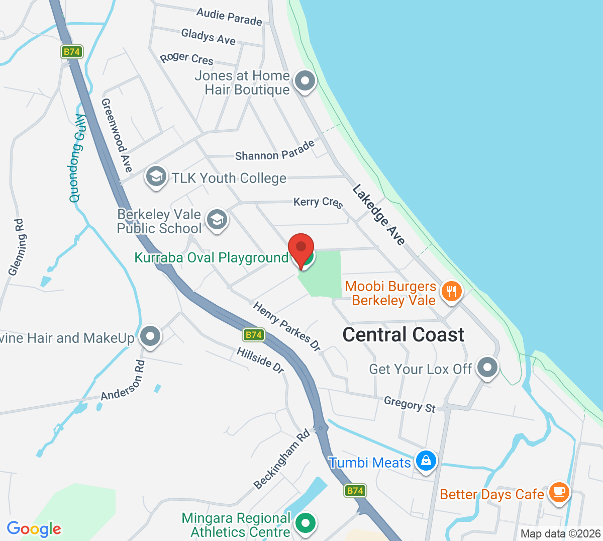 Map of Berkeley Vale Tennis Court