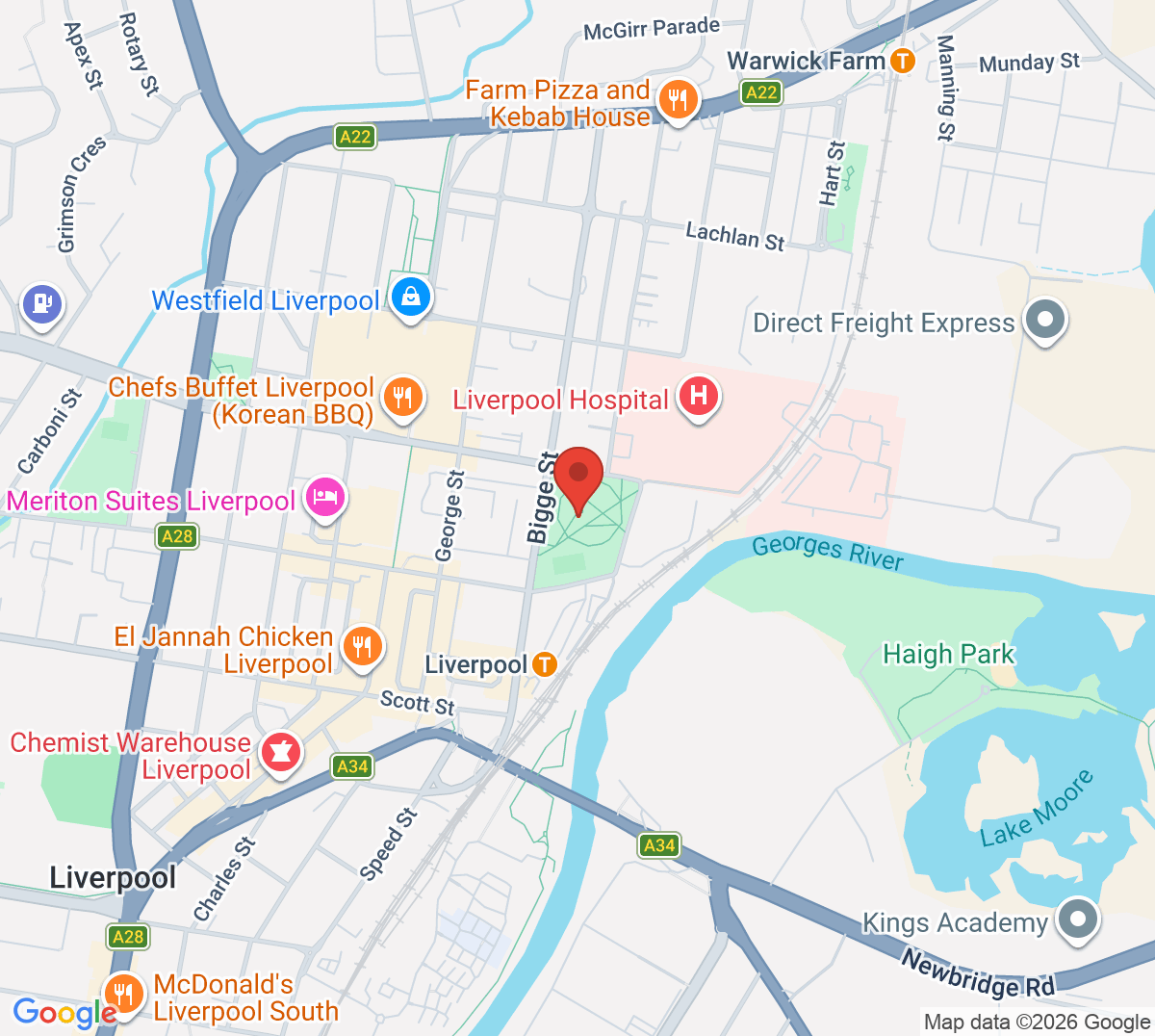 Map of Bigge Park Tennis Centre
