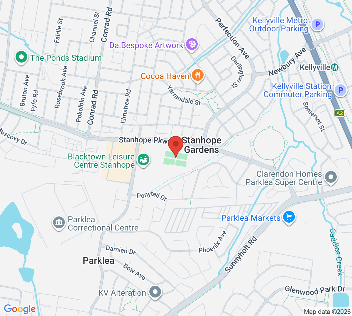 Map of Blacktown Tennis Centre Stanhope