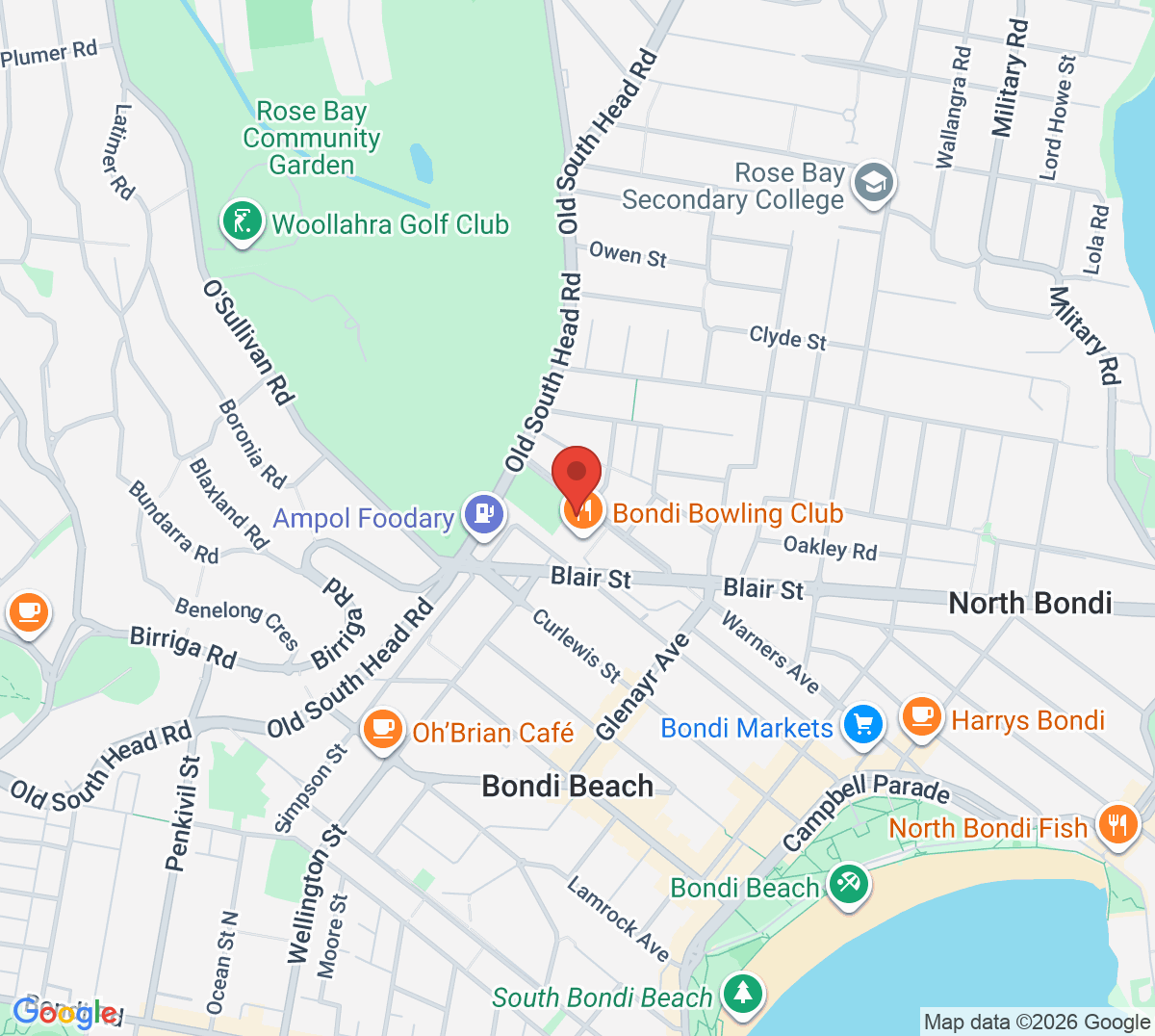 Map of Bondi Beach Tennis