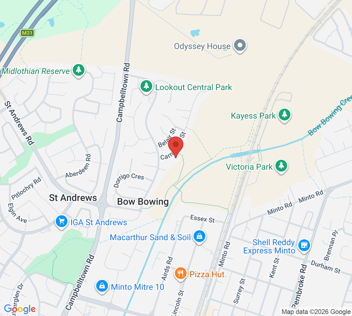 Map of Bow Bowing Tennis Courts