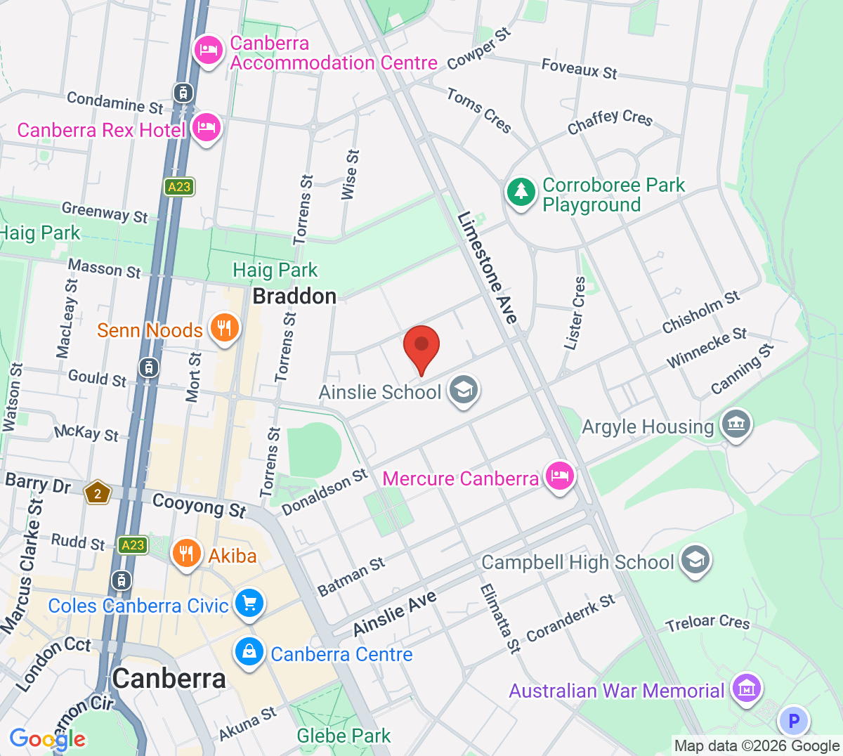 Map of Braddon Tennis Club
