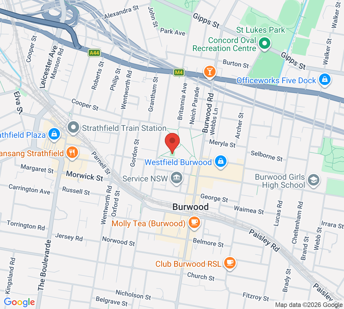 Map of Burwood Tennis Courts