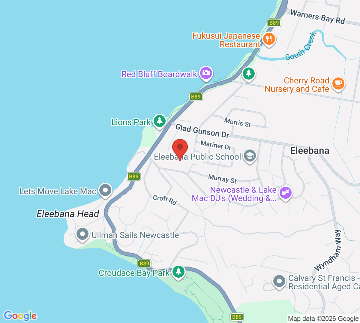Map of Eleebana Tennis Centre - Cagney Tennis Academy