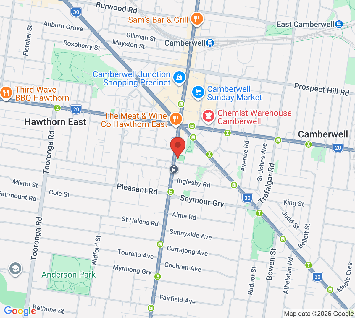 Map of Camberwell Junction Tennis Club