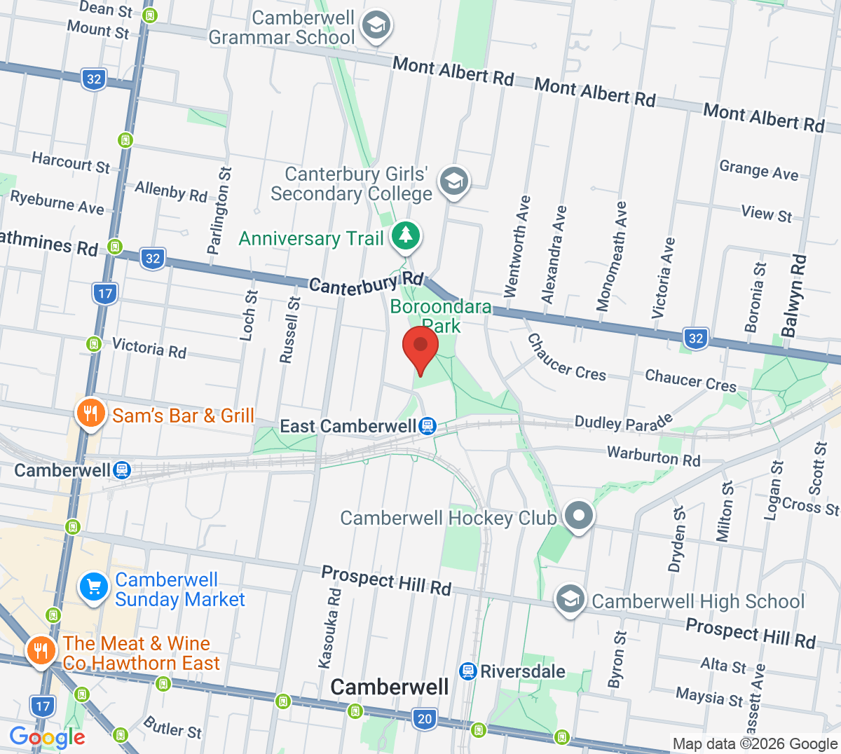 Map of Camberwell United Tennis Club