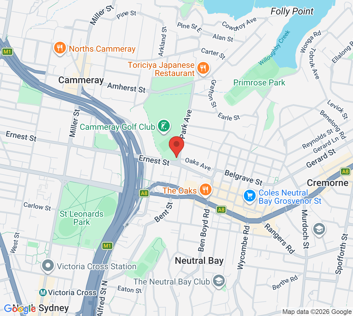 Map of Cammeray Tennis Club