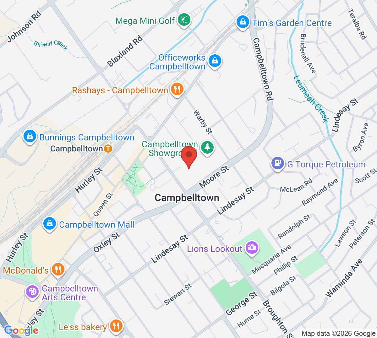 Map of Campbelltown Showground Tennis Courts