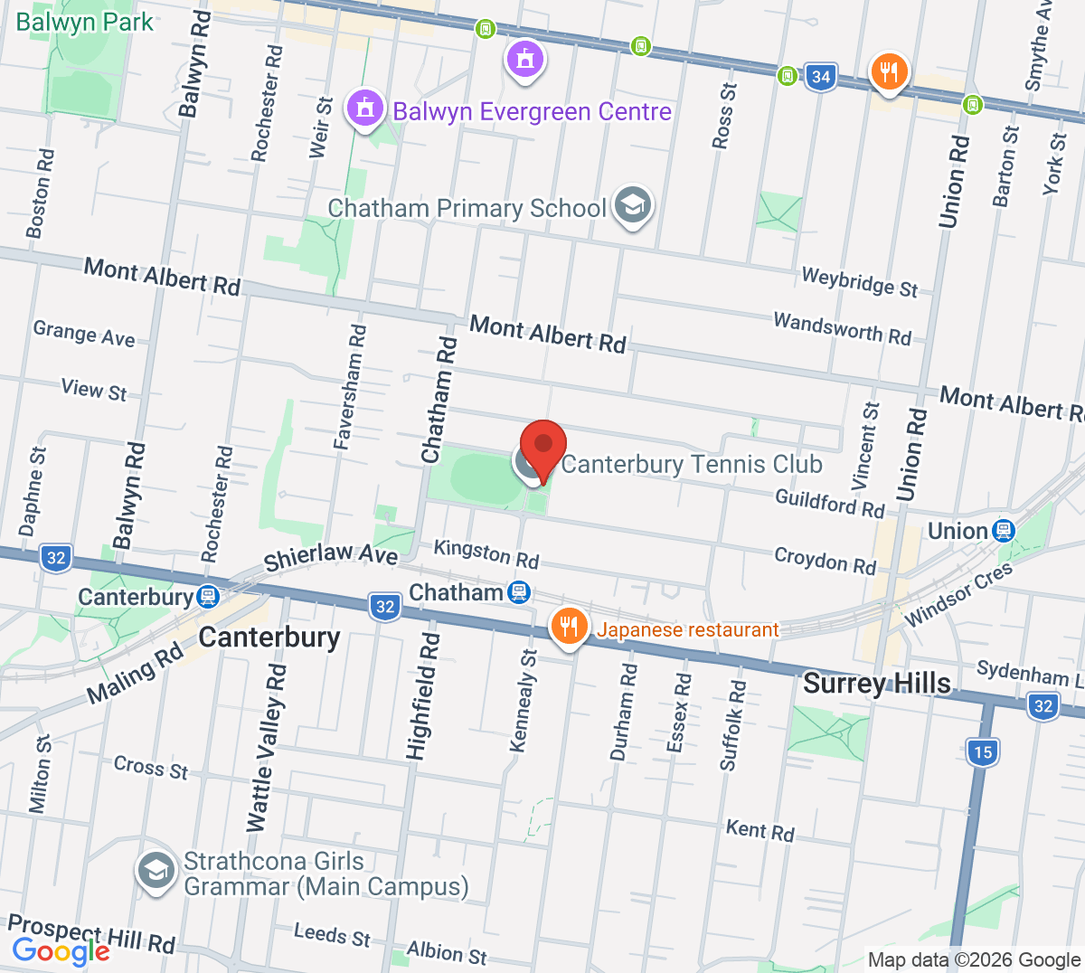 Map of Canterbury Tennis Club