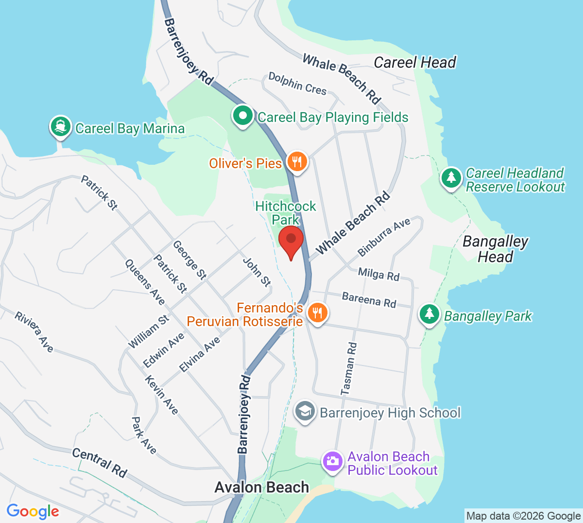 Map of Careel Bay Tennis Courts