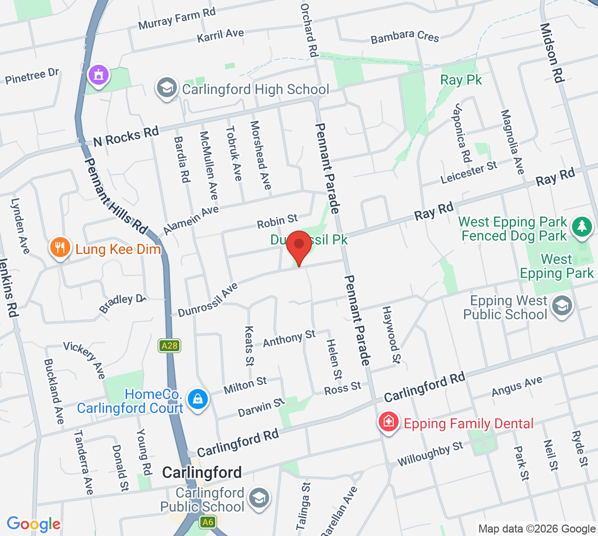 Map of Dunrossil Park Tennis Courts