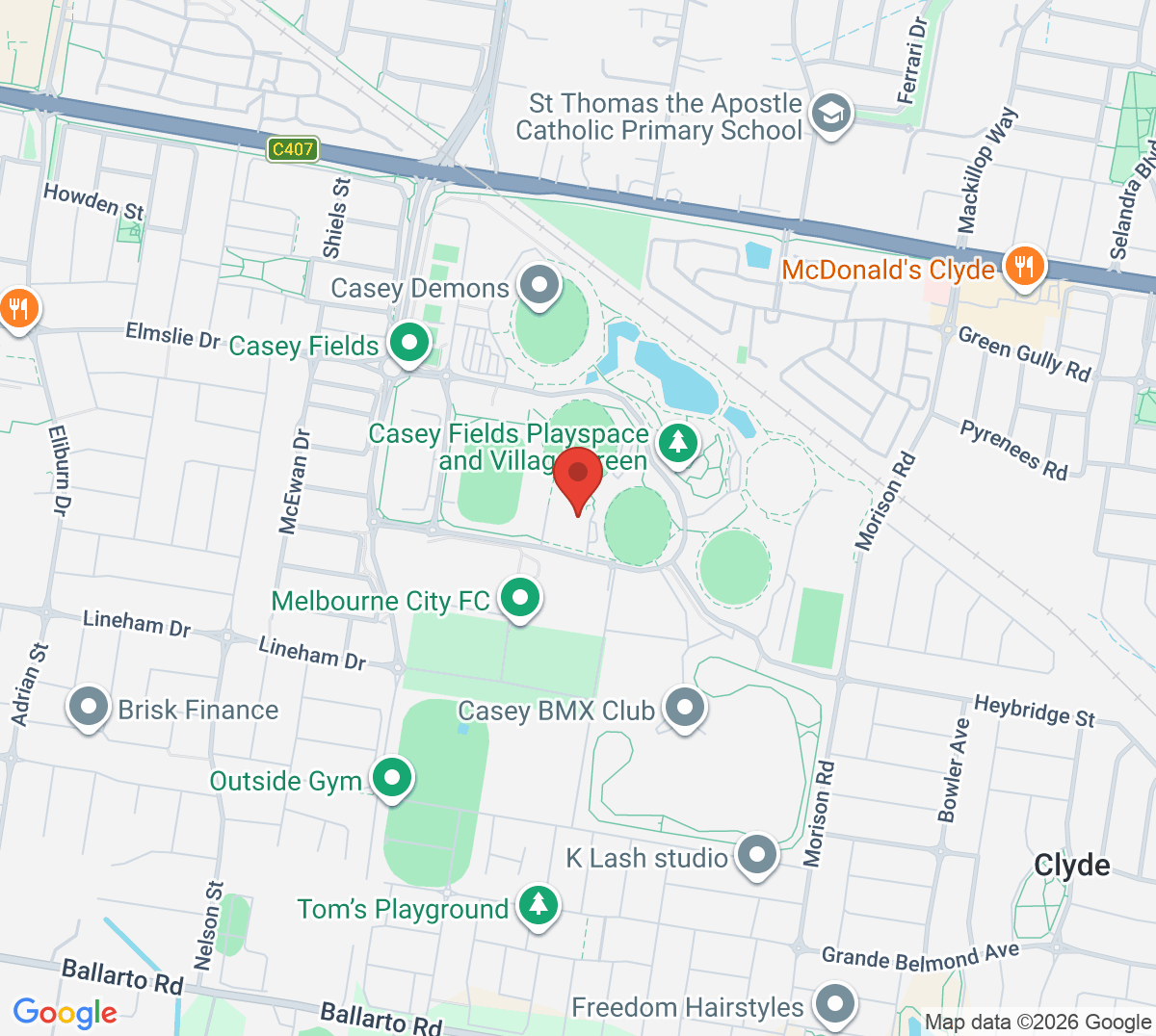 Map of Casey Fields Tennis Centre (Cranbourne Tennis Club)