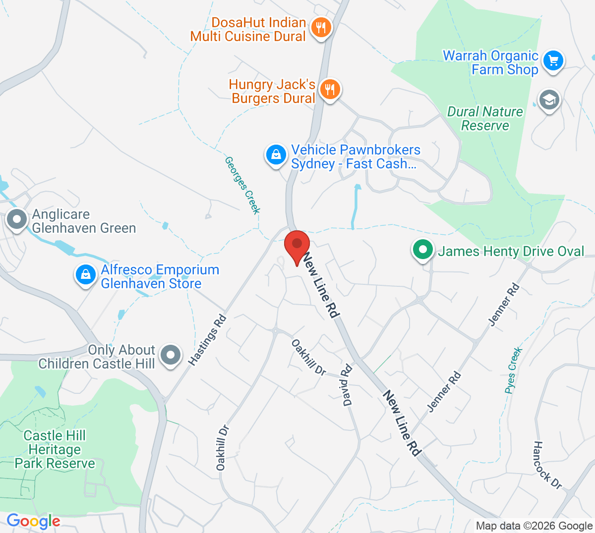 Map of Castle Hill Grand Slam Tennis Academy