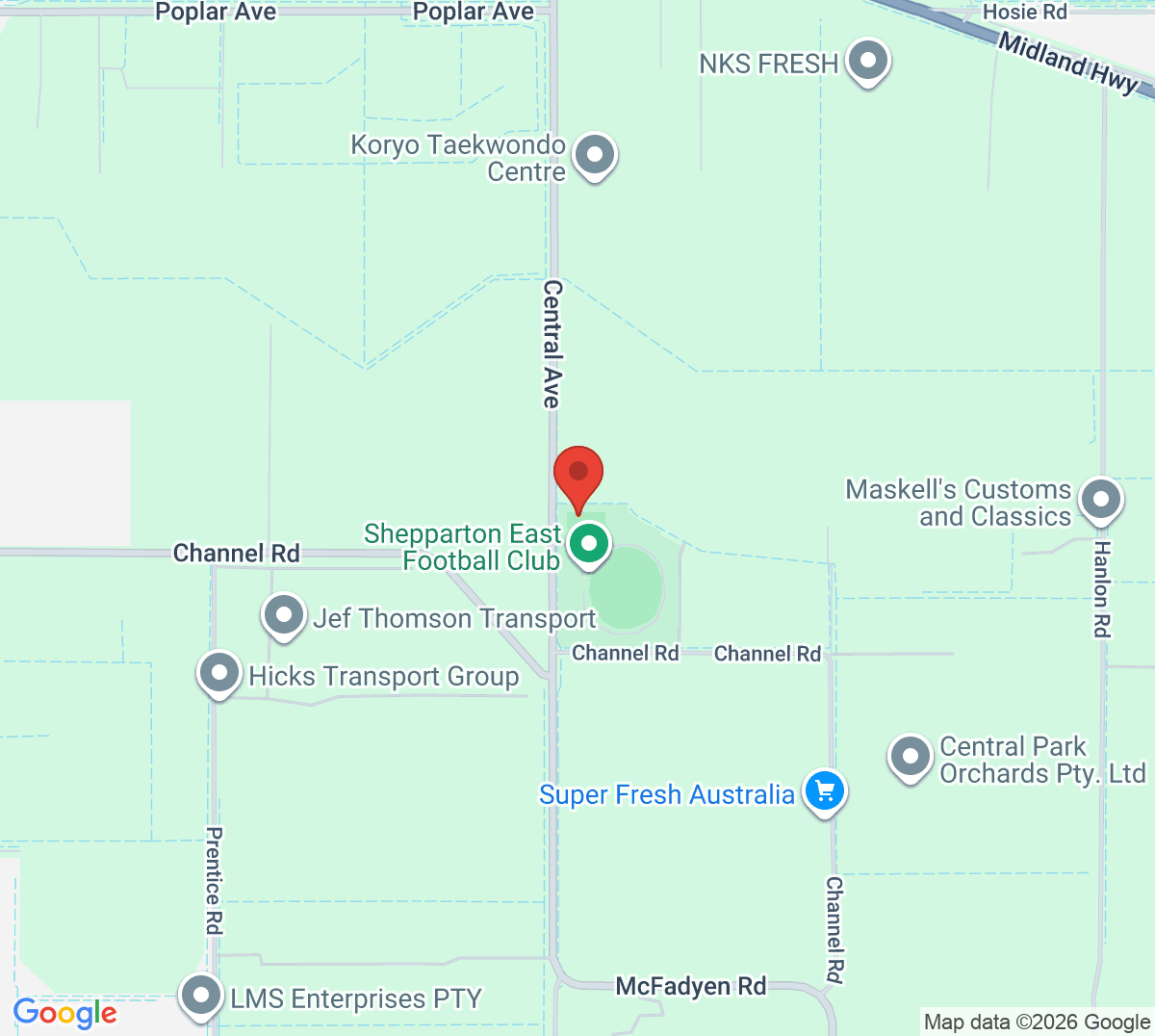 Map of Central Park (Shepparton) Tennis Club