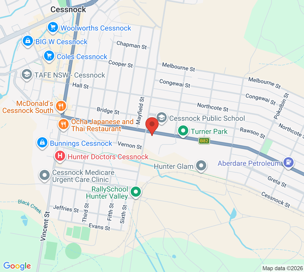 Map of Cessnock Tennis Club