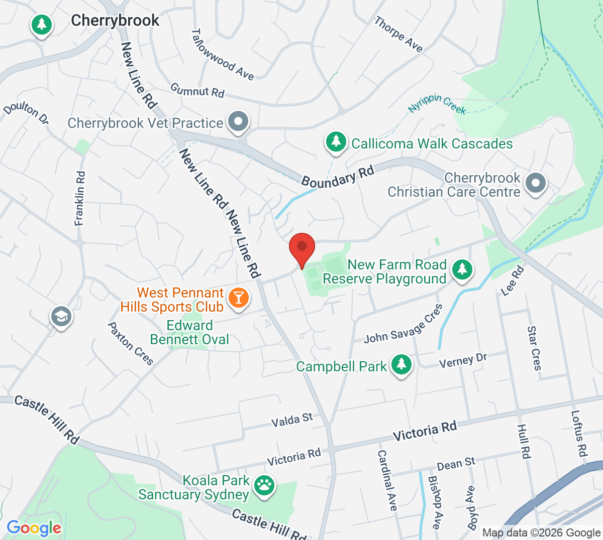 Map of Cherrybrook Tennis Courts