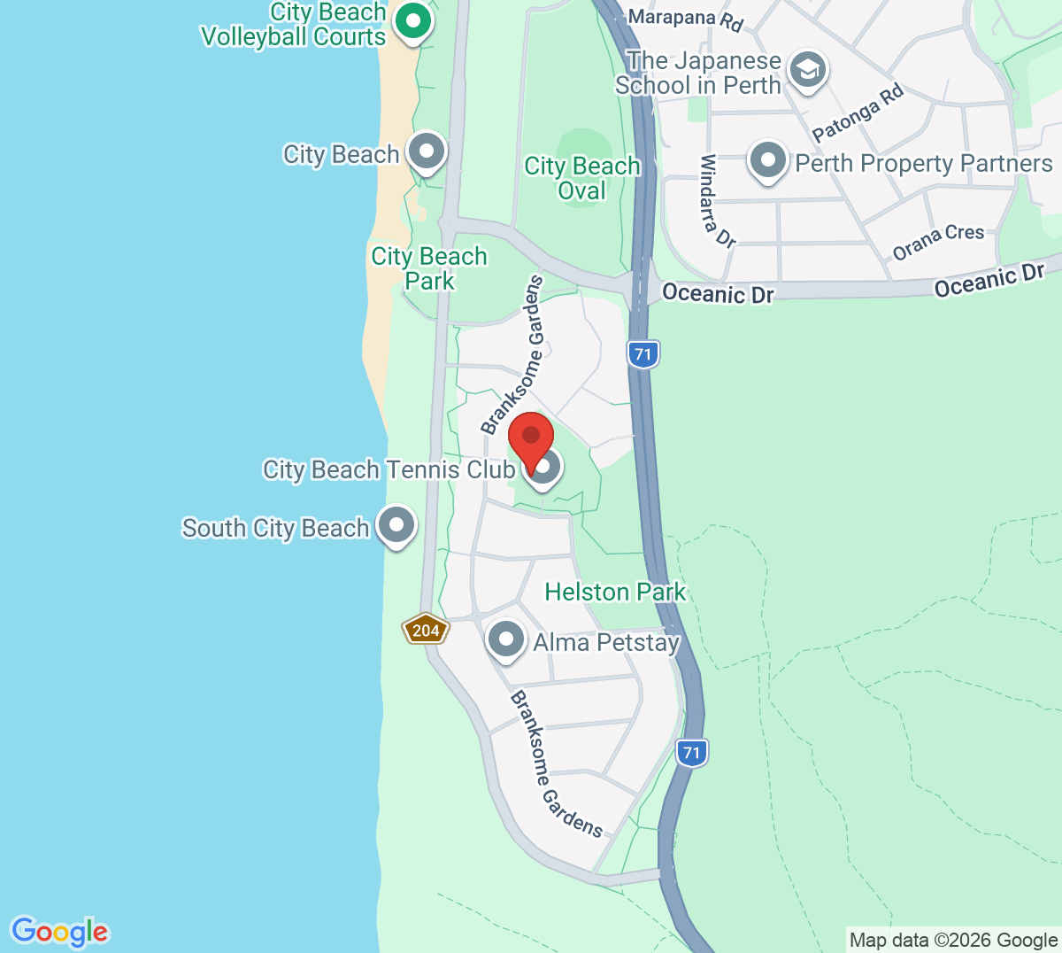 Map of City Beach Tennis Club