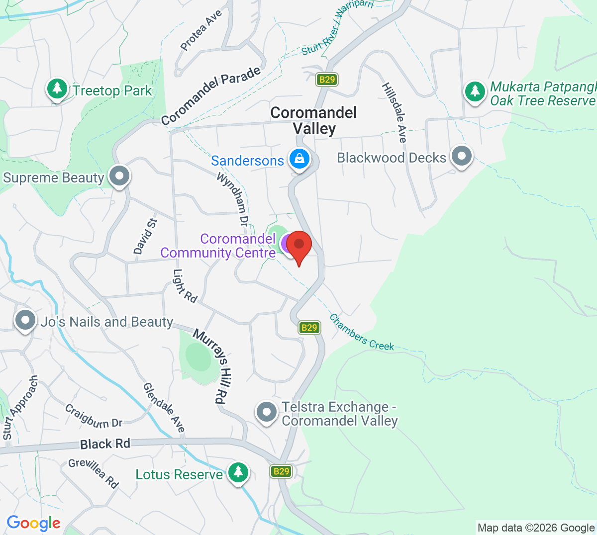 Map of Coromandel Valley Tennis Club