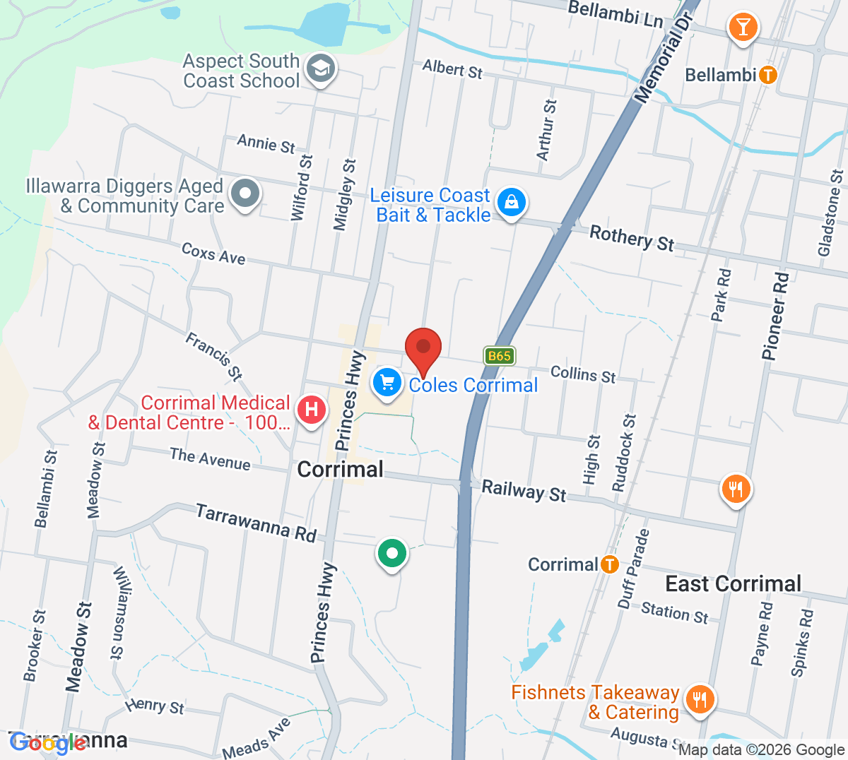 Map of Corrimal Tennis Club