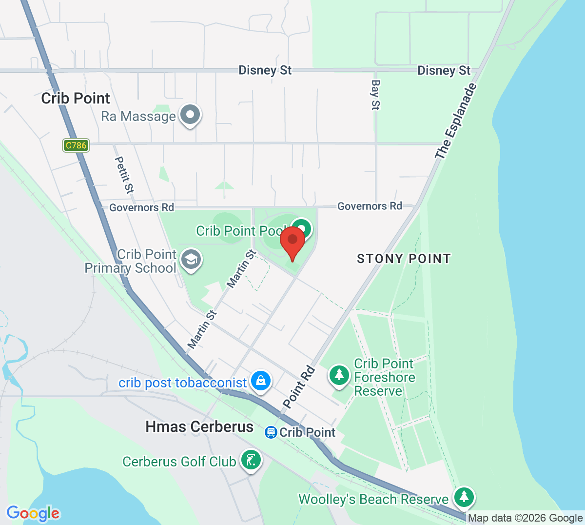 Map of Crib Point Tennis Club