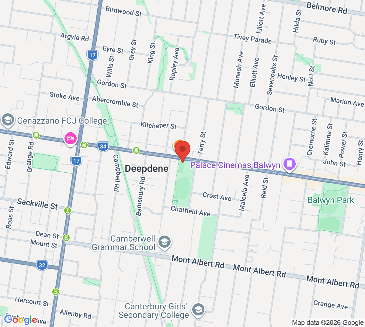 Map of Deepdene Tennis Club