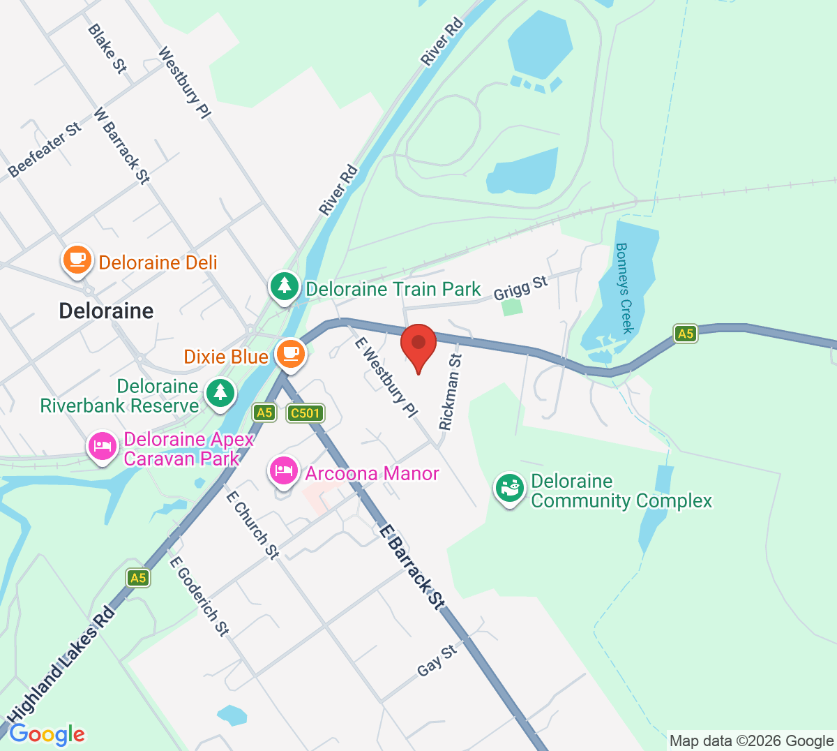 Map of Deloraine Tennis Club