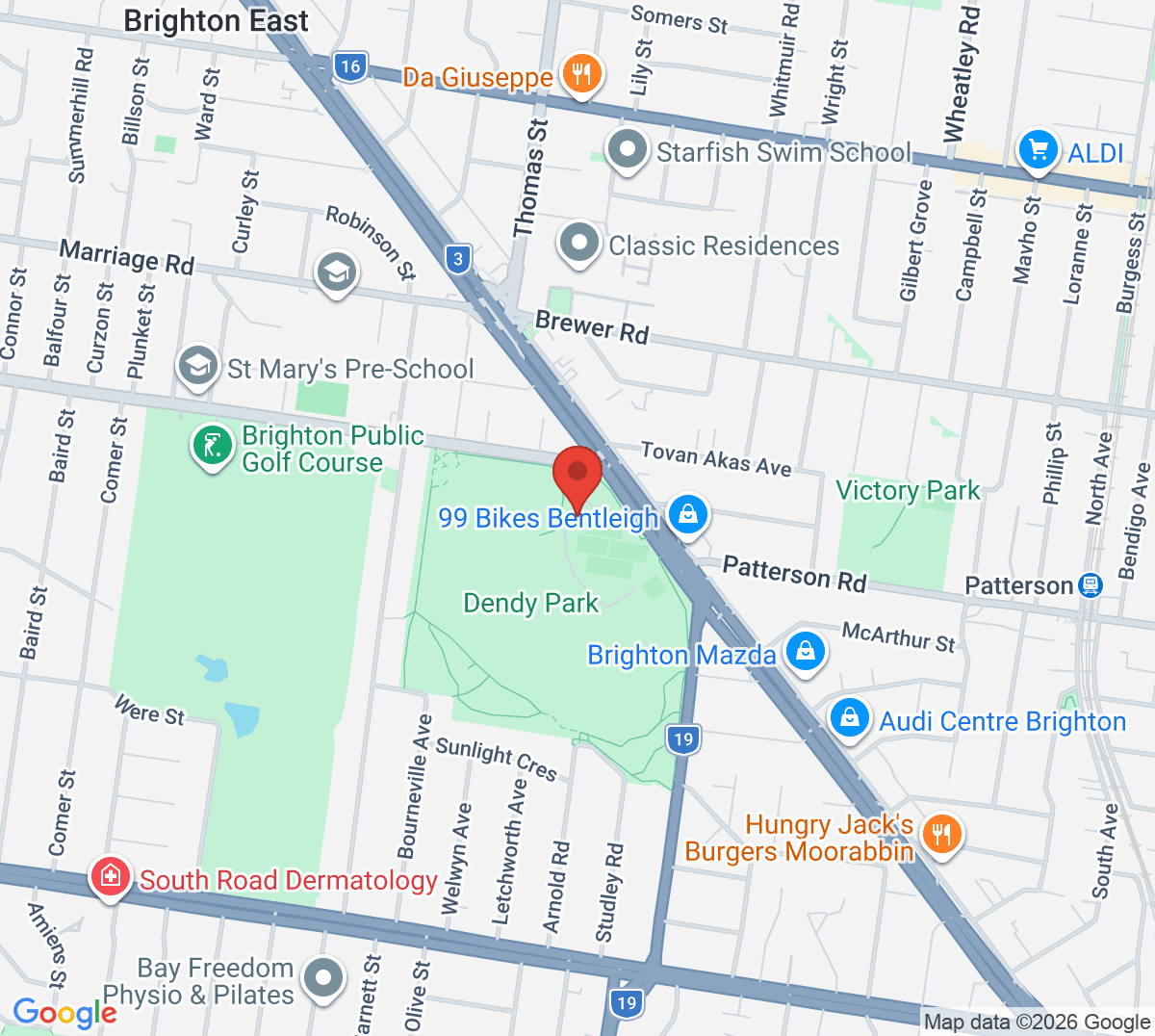 Map of Dendy Park Tennis Club