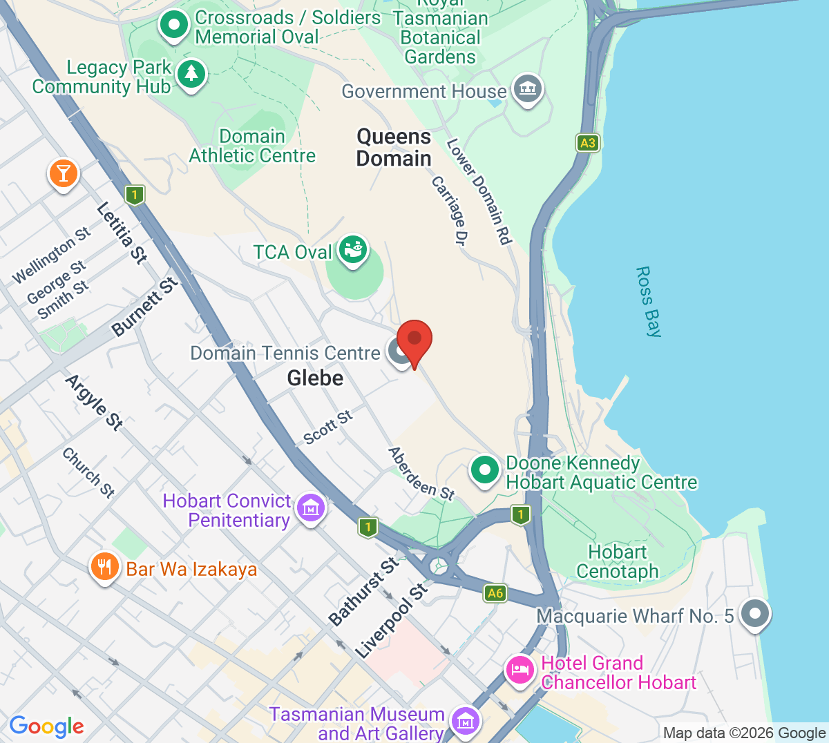 Map of Domain Tennis Centre
