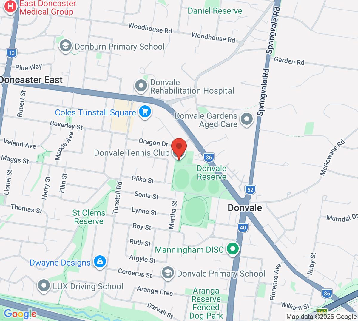 Map of Donvale Tennis Club