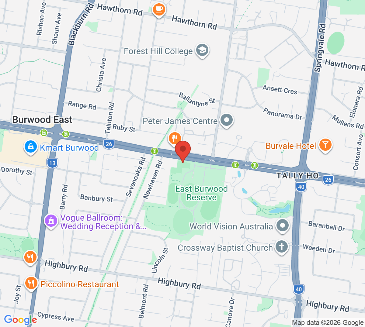 Map of East Burwood Tennis Club
